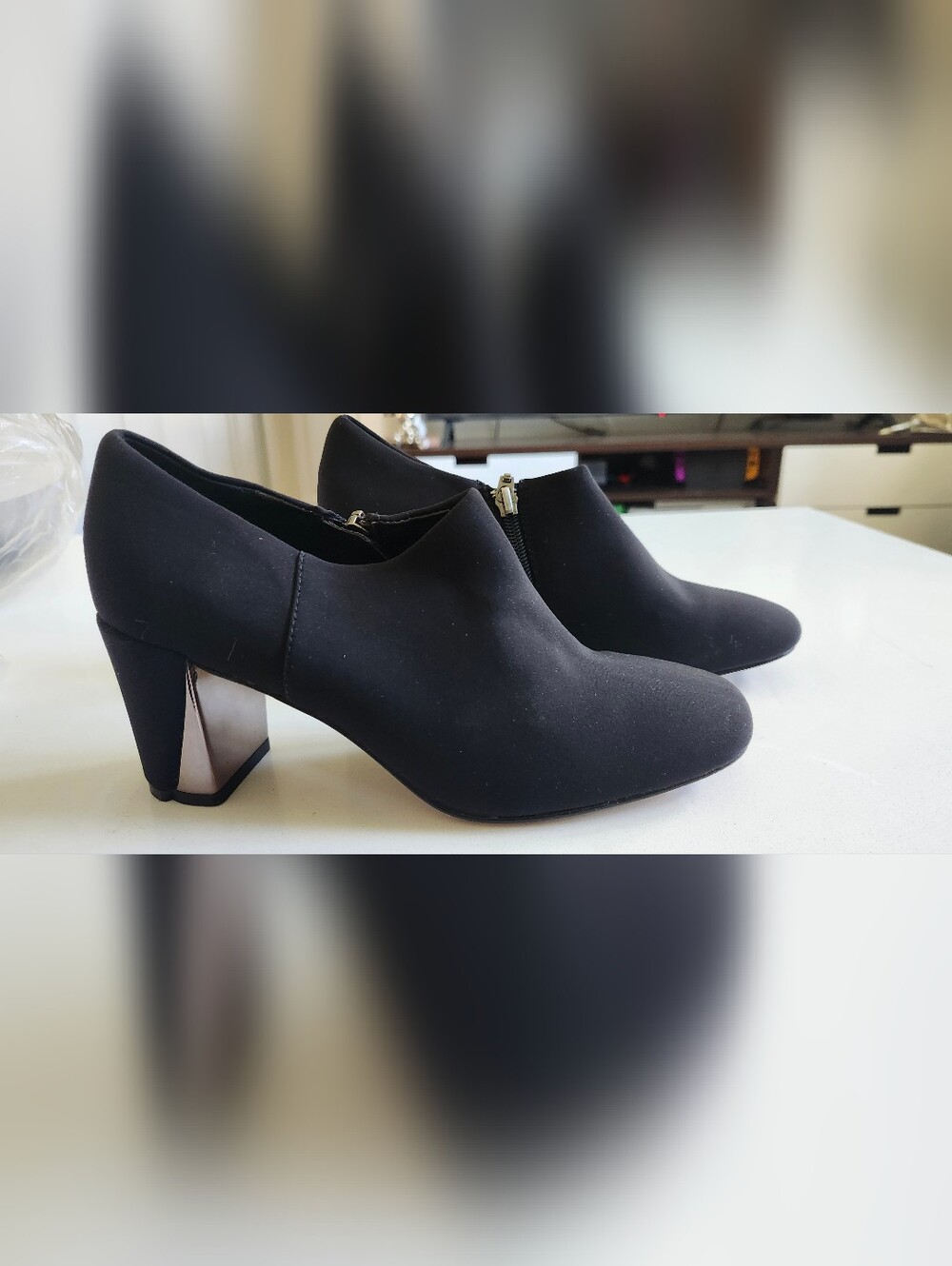 Donald J. Pliner Black Ankle Booties with Metallic Heel Detail